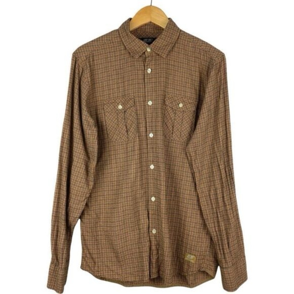 55DSL Diesel Mens Mustard Plaid Button Up Long Sleeve Shirt US L